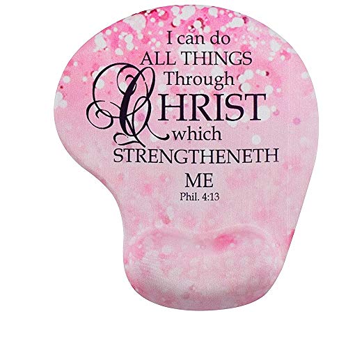 Memory Foam Mousepad with Wrist Support, Custom Bible Verse Pink Sparkles Glitter Pattern Mouse Pad Wrist Rest, Super Non-Slip PU Base
