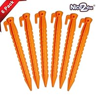 Nice2you Stakes with an Anchor - Apply to Outdoor Bounce House & Tents / Durable Plastic Pegs, Safety Orange (8.8 inch Pack of 6) - Compatible to Sand Beach Lawn Camping