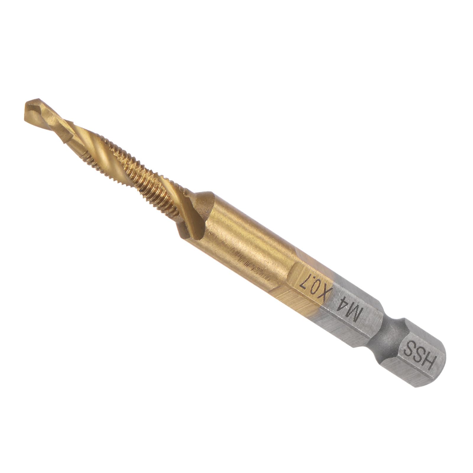 CoCud Combination Drill and Tap Bit, M4 x 0.7 Thread Size 1/4" Hex Shank, Titanium Coated High Speed Steel Long Tools - (Applications: for Aluminum Stainless Steel Plastic Long)