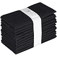 Set of 12 PCS 100% Cotton Dinner Napkins Size 18 by 18 Inch Soft Absorbent Comfortable Long Lasting 100% Cotton - Perfect for Events and Everyday Use - Black Color from Ramanta Home
