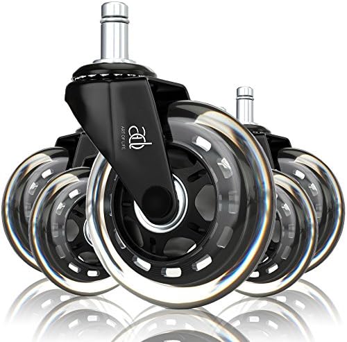 ArtOfLife Office 3-Inch Rollerblade Style Office Chair Caster Wheel Replacement, Heavy Duty &amp; Safe for All Floors Including Hardwood Black (Set of 5)