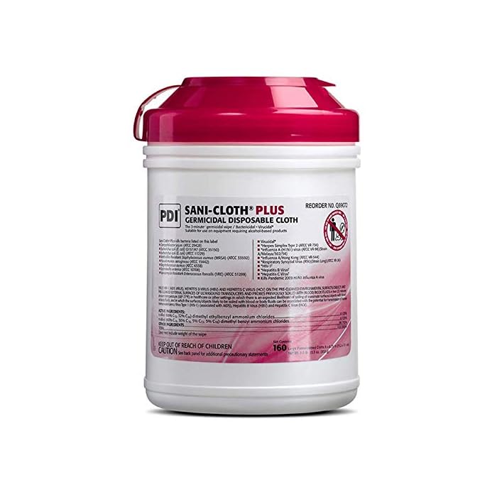 PDI Sani-Cloth Plus Germicidal Cloth, Pack of 160, 6" x 6-3/4" Large Wipes