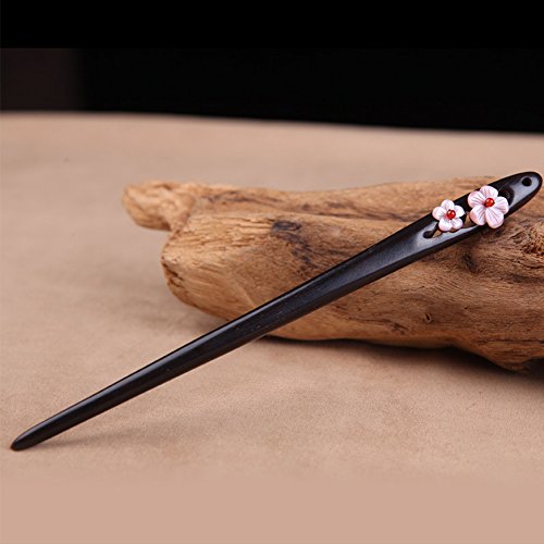 Peach Blossom Ebony Wooden Hair Stick Women Girls' Hair Accessories Chopsticks Retro Hair Stick Packaged in Exquisite Box - Thumbnail 2