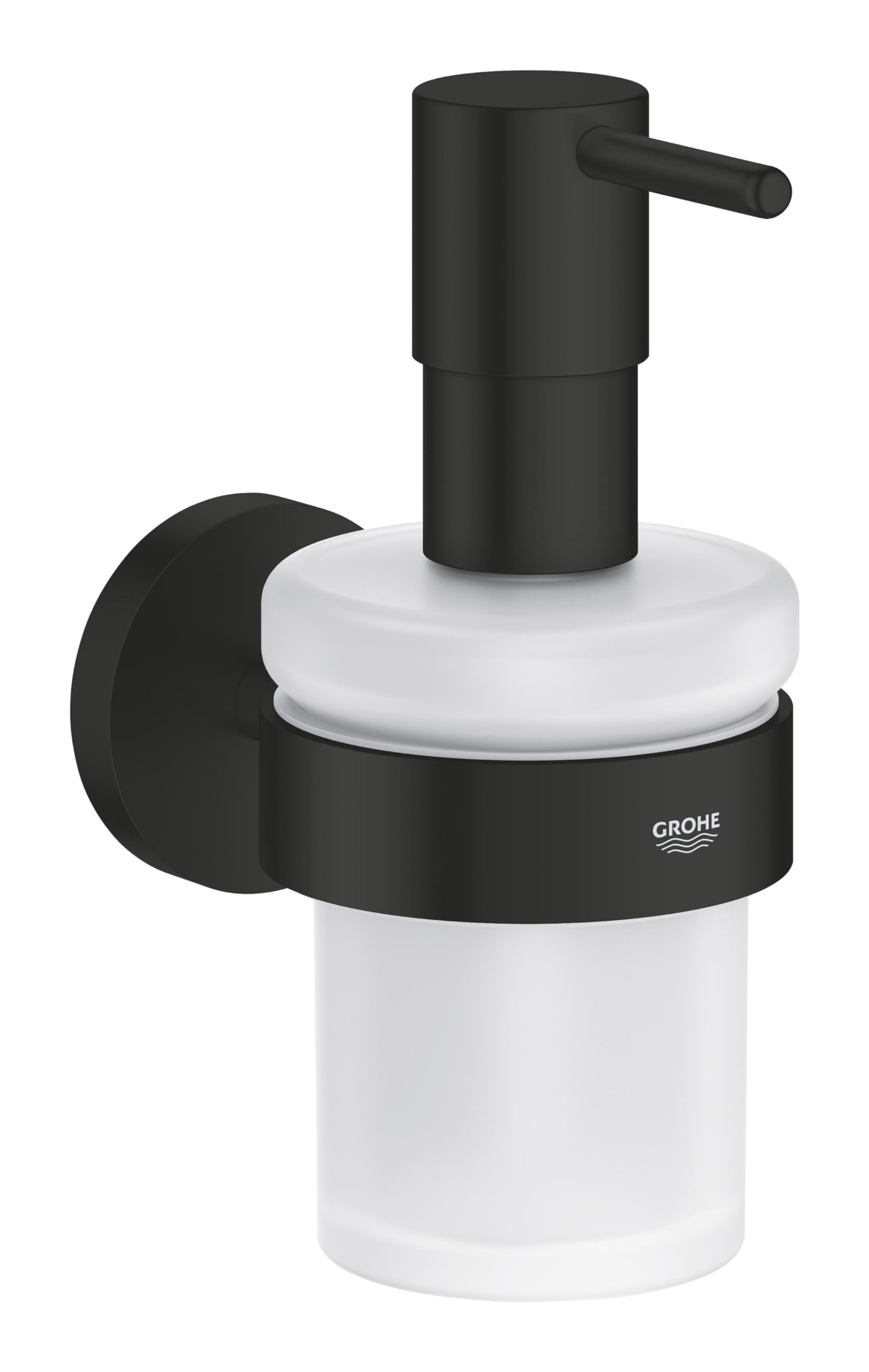 GROHE Start QuickFix Soap Dispenser with Holder (Metal and Glass, Filling Quantity 160 ml, Concealed Fastening, Including Screws and Dowels, Easy to Fit QuickGlue), Matt Black, 411952430