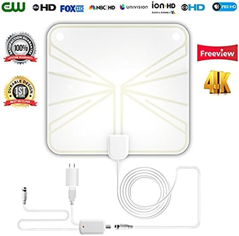 HDTV Antenna【2018 New Upgraded Version】 50 Miles Range Indoor Full 360° Reception Free 1080P 4K Digital TV Receiver with Detachable Amplifier, USB Supply and 13ft Coax Cable