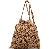 Farcauo Cute Straw Fabric Tote Bag Purse for Women Y2k Purse Shoulder Handbag Straw Tote Bag