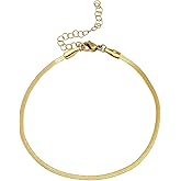 Silvershake SueBue 2MM 14K Yellow Gold Plated Stainless Steel Herringbone Chain 7 to 8.5 Inch Adjustable Bracelet Jewelry for Women