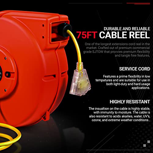 ReelWorks Extension Cord Reel Retractable Longest Industrial 12awg x 80