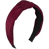 Oblihumoy Headband Knotted Headband for Women Girls Non Slip Wide Fashion Headbands Cute Burgundy Top Knot Hair Band Elastic Hair Accessories