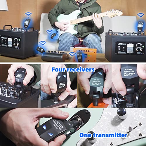 JOYO - Sistema de Guitarra inalámbrico de 2,4 GHz, 4 Canales, Receptor transmisor inalámbrico de Audio Recargable para Instrumentos eléctricos de Guitarra y bajo (JW-03)