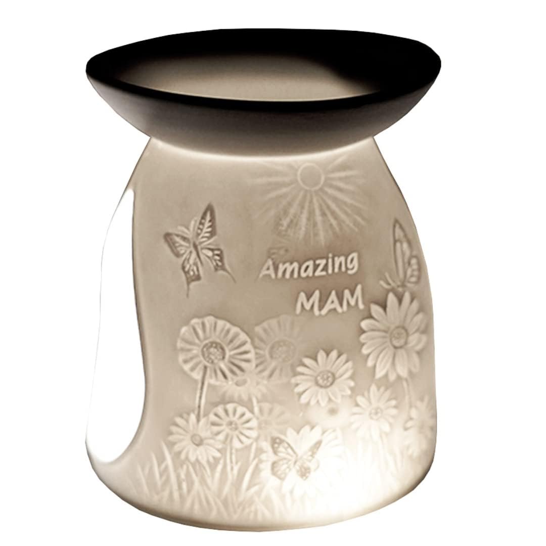 Cello Tealight Wax Melt & Oil Burner, Amazing Mam, Stunning Porcelain Decor. Use as Wax Melt Burners or Essential Oil Burner and Magically Fragrance Your Room. Mam Gifts