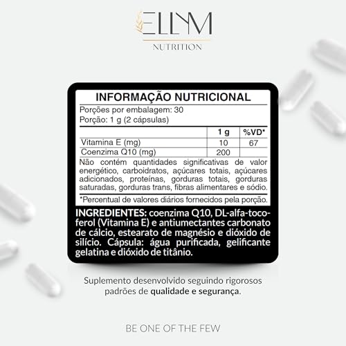Coenzima Q10 200mg Ubiquinona com Vitamina E 10mg ELLYM NUTRITION Alta Concentração 120 Capsulas