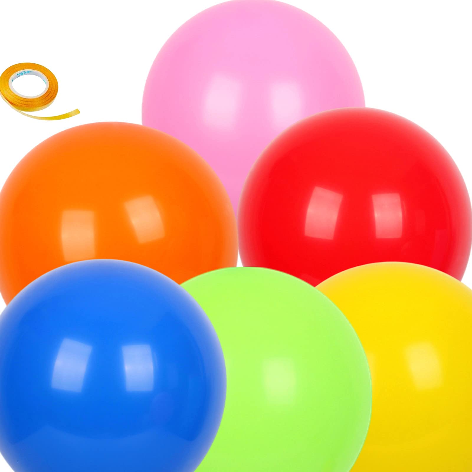 6 Pcs 36" Giant Latex Assorted Colour Balloons (with 1 Ribbon), Round Thick Extra Large Balloons for Photo Shoot, Wedding, Birthday, Halloween, Xmas, Baby Shower, Carnival Decorations