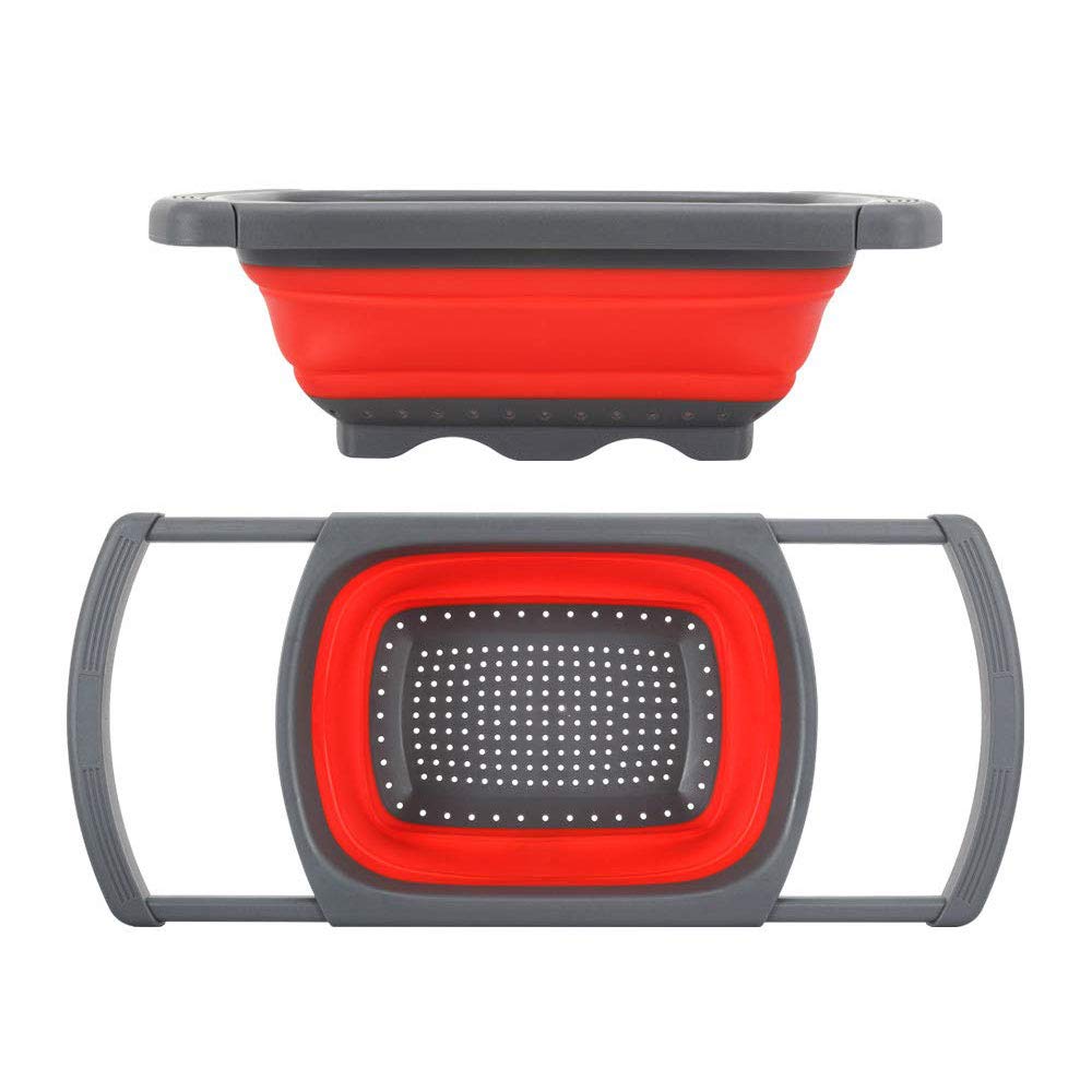 Enzege Collapsible Colander,Silicone Kitchen Strainers with Extendable Handles,Sink Colander for Draining Pasta, Vegetables, Fruits