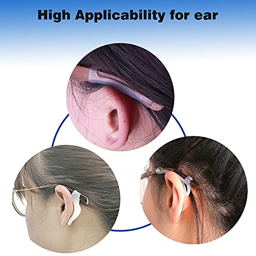 topstart 6 Pairs Upgrade Silicone Eyeglasses Temple Tips Sleeve with Hook, Anti-slip Elastic Eyeglasses Retainers Ear Hook Comfort Eyeglasses Ear Grips for Kids Adults (3 Variety Designs) (Clear)