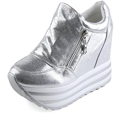 YC WELL Womens Increased Within The Higher Flat Shoes Side Zipper Casual High Heels Wedges Platform Sneaker