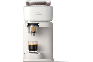 Philips Baristina Espresso Machine - Real espresso, made simple. Compact coffee machine, natural white with ash wood portafilter, 16 bar pump pressure, automatic grinder, Cafe Crema (BAR302/20)