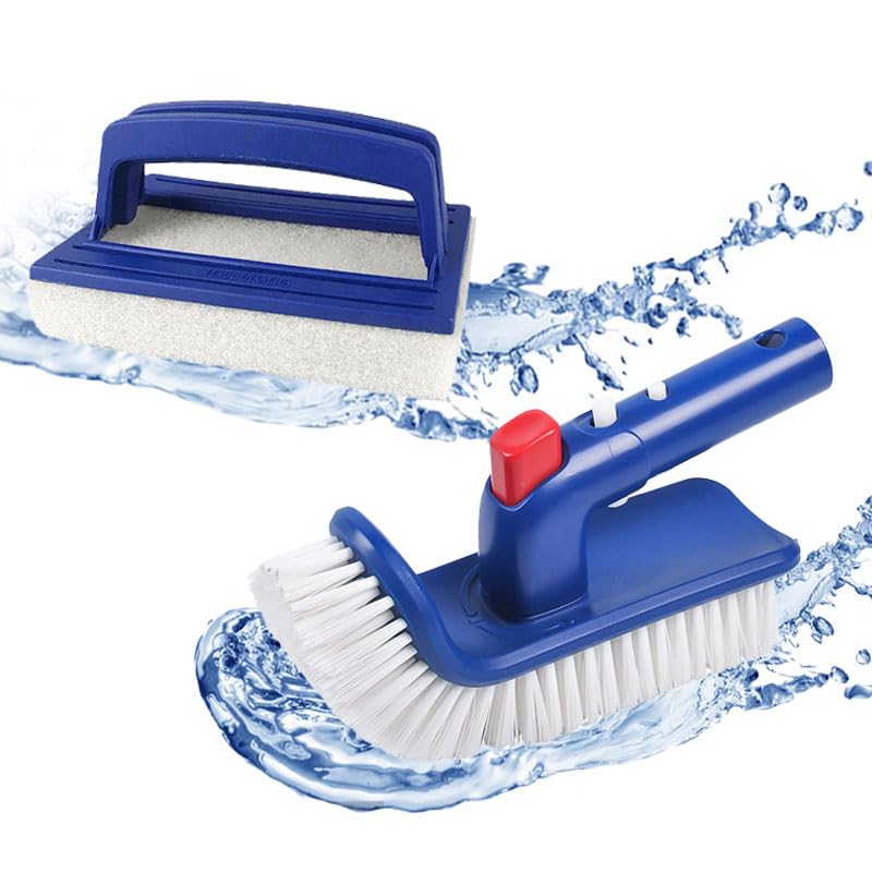 KONFEN Pool Brush Set: 2-Pack 360° Rotating Wall Brush & Hand Sponge Scrubber for Pool, Hot Tub, Spa, Bath, Tank, and Floor Cleaning