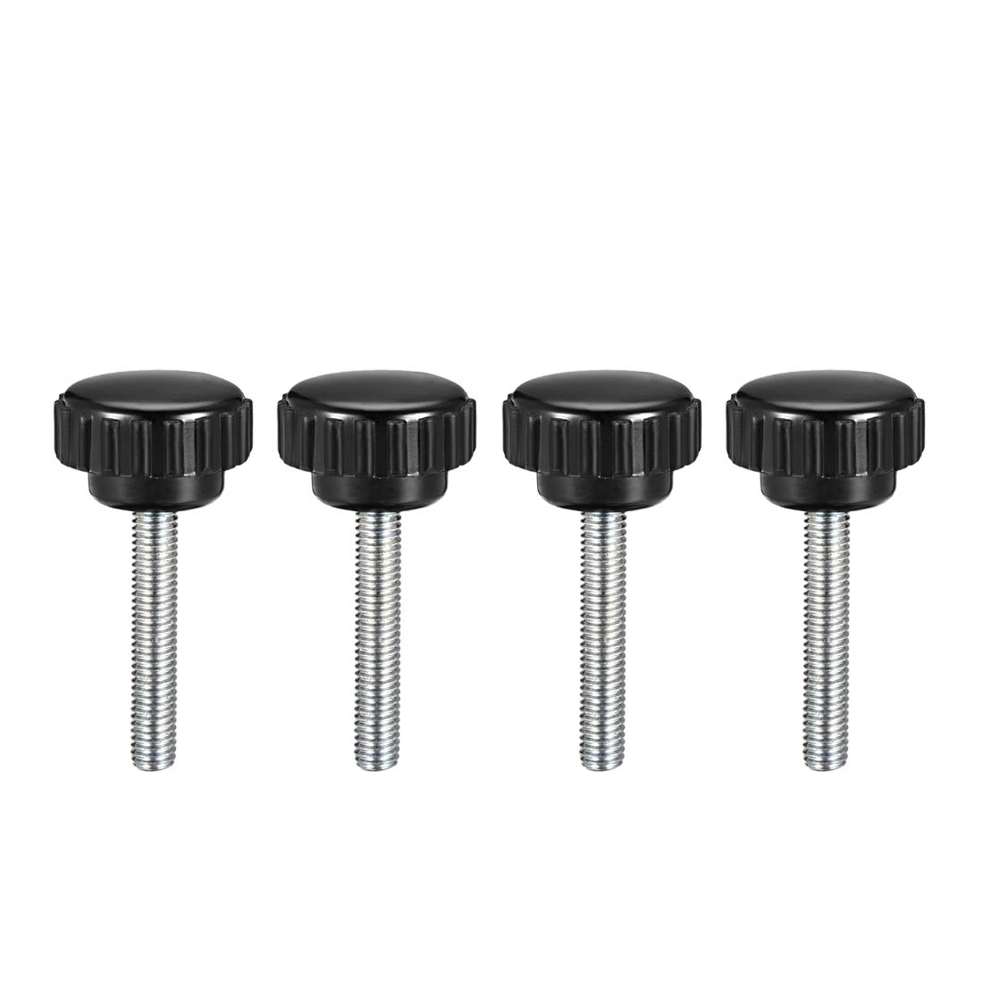 sourcing map 4pcs Knurled Clamping Knobs M5 x 30mm Metric Zinc Plated Carbon Steel Male Thread Thumb Screw on Type 21mm Plastic Round Head Threaded Hand Bolt Stud Knobs Black