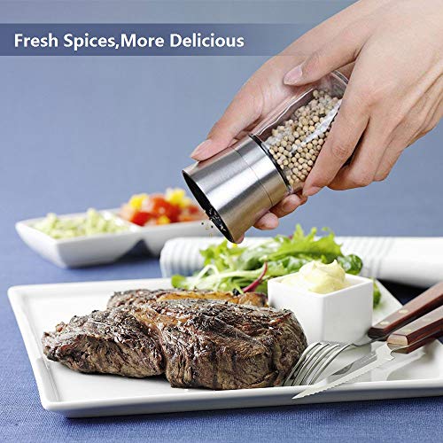 Salt and Pepper Grinder Set,Brinonac Glass Shakers and Adjustable Ceramic Rotor in 2 Stainless Steel Mills Great for Tasty and Healthy Food - Thumbnail 5