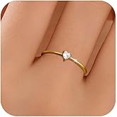 925 Sterling Silver Heart White Birthstone Ring for Women 14K Gold Plated Delicate Engagement Promise Rings to Daughter Mother Sister Minimalist Stackable Ring Wedding Valentine's Day Jewelry Gift for Her Size 5-7