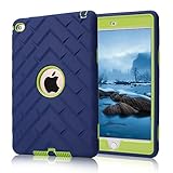 iPad Mini 4 Case, iPad A1538/A1550 Case, Hocase Rugged Shockproof Anti-Slip Hybrid Hard Shell+Silicone Rubber Bumper Protective Case for Apple iPad Mini 4th Generation 2015 - Navy Blue/Lime Green