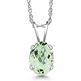 Gem Stone King 0.75 Ct Oval Green Prasiolite 14K White Gold Pendant with Chain