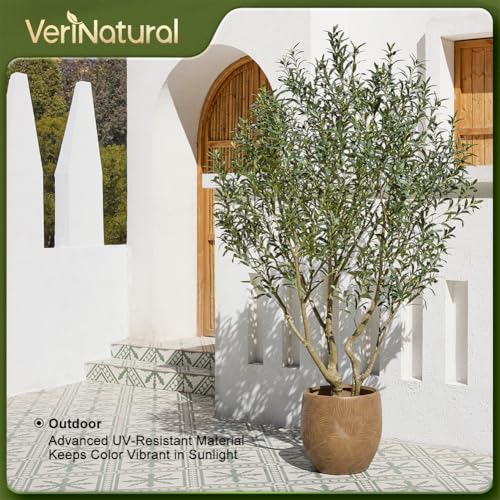 Verinatural Olive Tree Artificial Indoor 8ft - UV Resistant Large Fake Plants - Realistic Faux Olive Tree in Pot - Tall Artificial Plants Outdoor for Home, Patio, Living Room, Office Decor,VN138