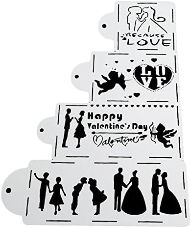 COOKNBAKE Wedding Cake Stencil Set Cake Decorating Tools Wedding Cookie Plastic Cake Spray Mold Side Baking Stencil Love and Pepoles Set of 4