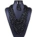 New 18K Gold Multi-Layer Chunky Long Seed Bead Beaded Long Necklace Earrings Set