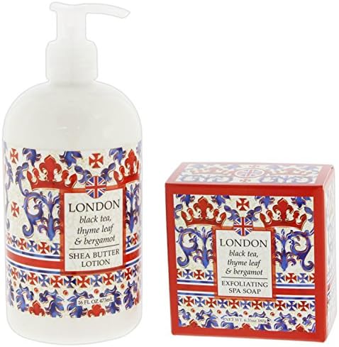 Bundle of 2 Greenwich Bay Destination Collection Shea Butter Bar Soap & Lotion Set ("London" Black Tea & Bergamot)
