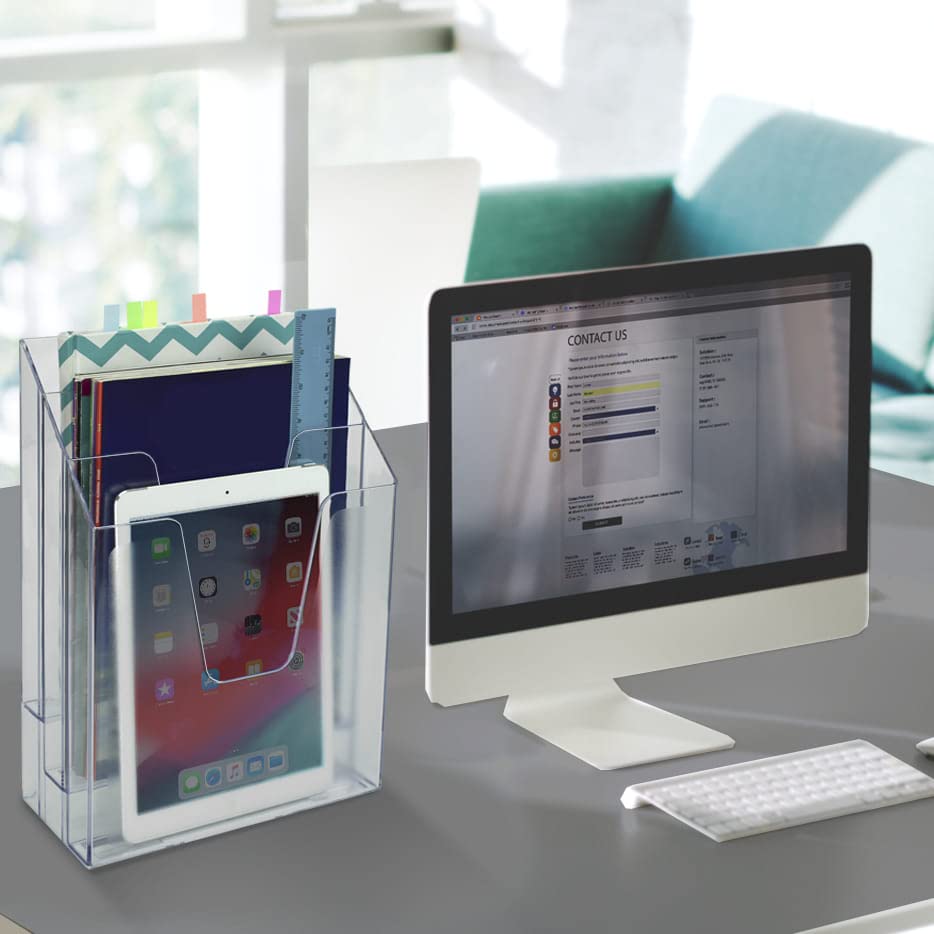 Acrimet Vertical Triple File Folder Holder Organizer (Clear Crystal