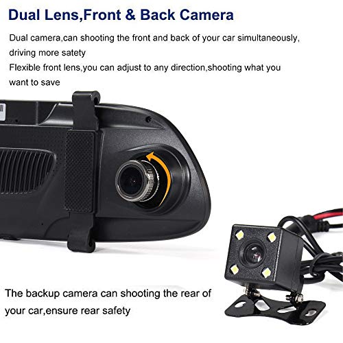Belloc 2019 HD 1080P Dual Lens 7'' Vehicle Rearview Mirror Camera Recorder Car DVR Dash Cam