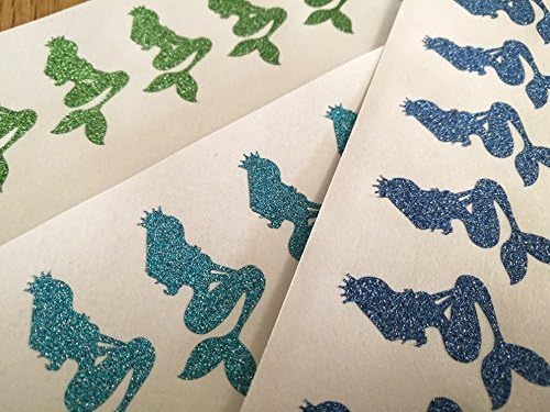 20 Glitter Mermaid Stickers Envelope Seals Princess Party Décor Wedding Invitations Birthday Gold or Silver Vinyl Craft DIY