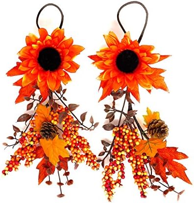 Teardrop Swag with Sunflower Berries For Harvest Fall Thanksgiving 19” x 9” Set of 2 (Sunflower)