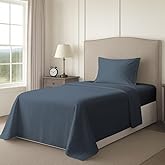 Pizuna Twin Sheet Set 100% Luxury Cotton 800 Thread Count Soft Sateen Weave Breathable Hotel Quality Cooling Bed Sheets Twin Size Bedding Set with Deep Pocket & Easy Fit Bedsheet (3PC) Dark Blue