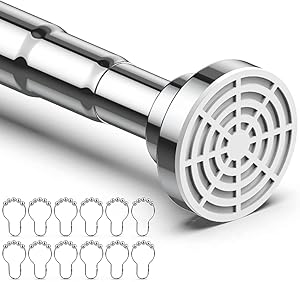 CovertSafe Shower Curtain Rod, 24-42 inch Adjustable Tension Spring, Shower Curtain Rod Tension, Premium 304 Stainless Steel, No Rust, No Drilling, Anti-Slip, Easy to use，Free Send 12 Hooks…