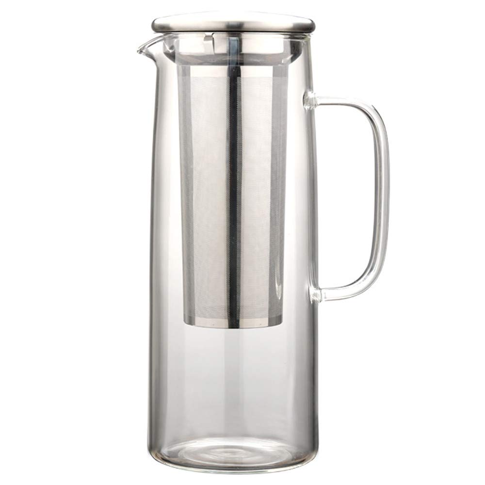 TAMUME Glass Water Pitcher with Stainless Steel Filter, 1.2L Cold Brew Coffee Pot with Mesh Filter