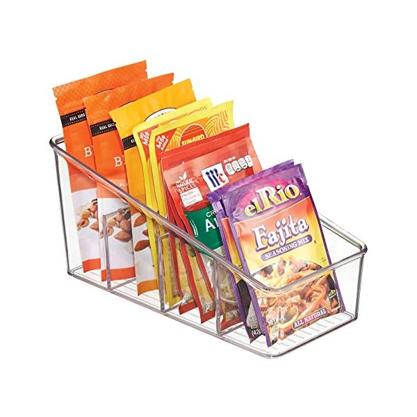 iDesign-59840-Storage-Box-with-4-Compartments-Large-Plastic-Spice-Rack-for-Kitchen-and-Pantry-Practical-Kitchen-Organiser-for-Spices-and-Condiments-Clear iDesign Divided Storage Container, Fridge Organiser, BPA-free Clear Drawer Organizer for Kitchen, Fridge and…