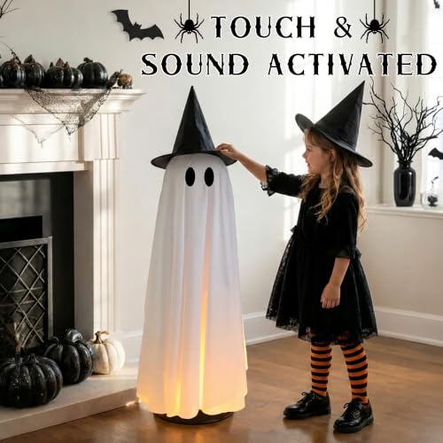 Joyehome Halloween Decor Indoor 46.5" Lighted Animated Floating Ghost with Spooky Sound & Touch Activated Sensor Spooky Ghosts Halloween Decor for Party Home Haunted House