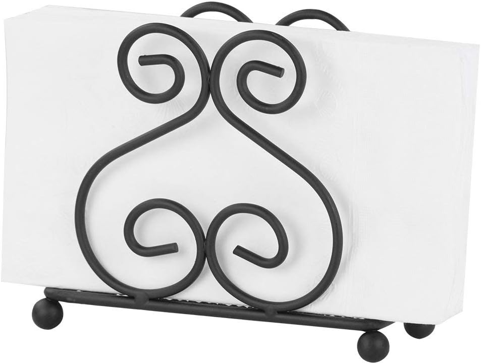 Home Basics Scroll Collection Steel Napkin Holder, Freestanding Tissue Dispenser Organizer for Kitchen Countertop, Durable, Sturdy, Home Décor, Black: Kitchen & Dining