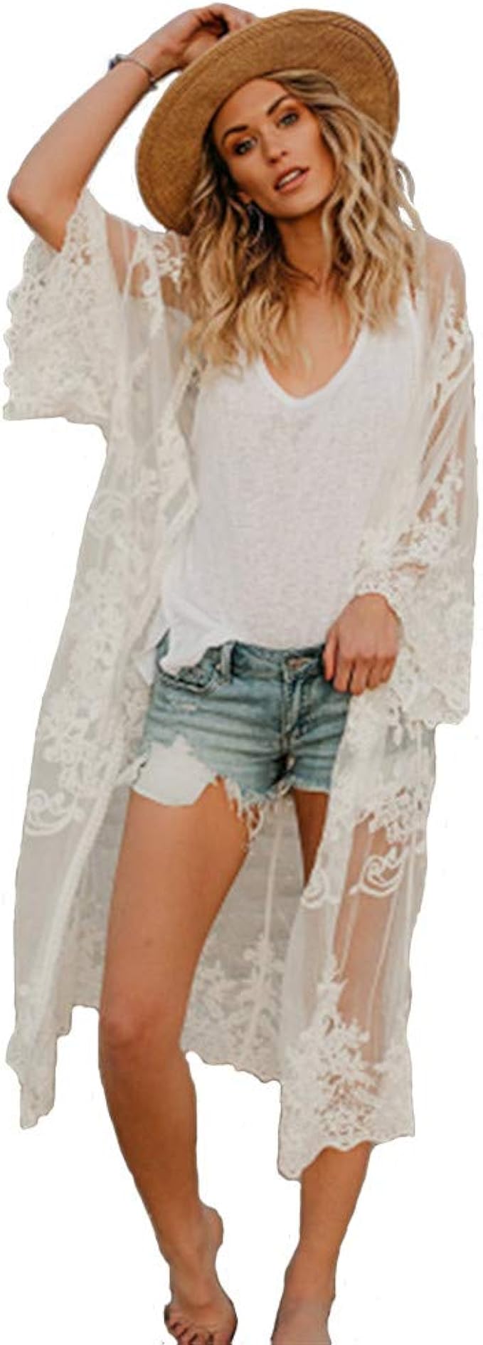 Camisa Suelta de Encaje Temperamento Playa Bikini Blusa Plantilla