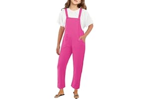 Mlvekrt Girls Overalls Sleeveless Adjustable Jumpsuits Kids Casual Loose Romper Cute Long Pants with Pockets 4-14 Years