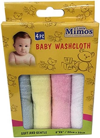Little Mimos 4 Piece Assorted Cotton Soft and Gentle Baby Washcloth for Babies, 8"