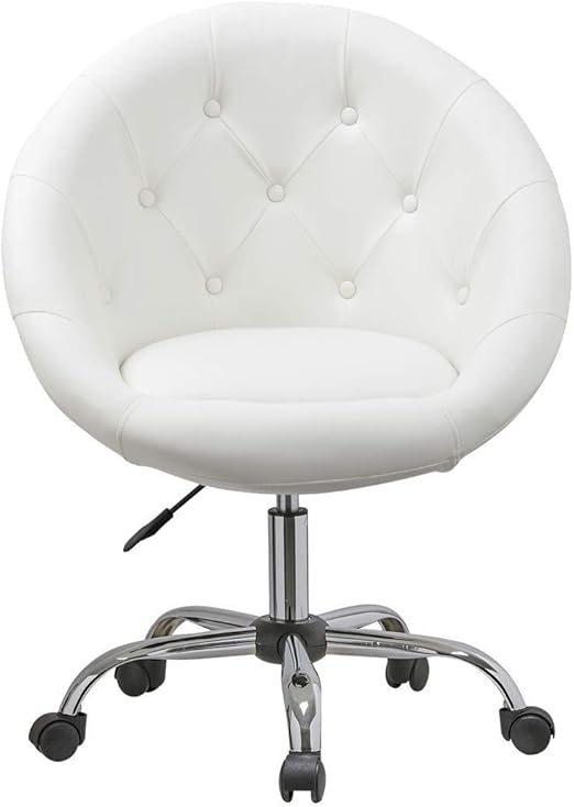 Amazon Com Zouqilai Round Chair Furniture Contemporary Tufted Back Tilt Swivel Accent Chair Adjustable Height Office Chair Computer Chair White Home Kitchen