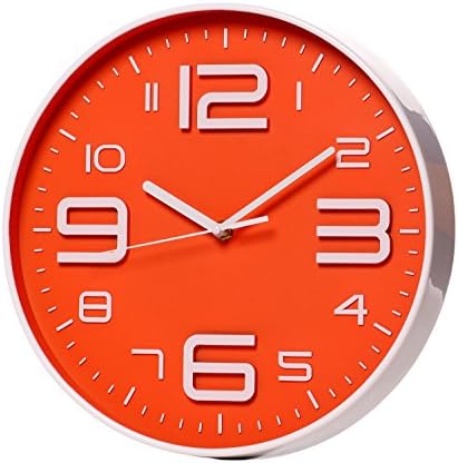 SonYo Indoor Big 3D Number Quartz Wall Clock Quiet Sweep Movement 12 Inch Orange