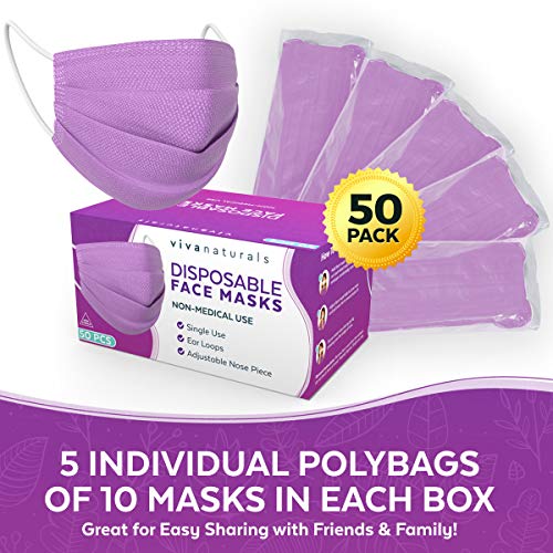 Purple Face Mask (50 Pack) Premium 4Ply Purple Mask Designed with