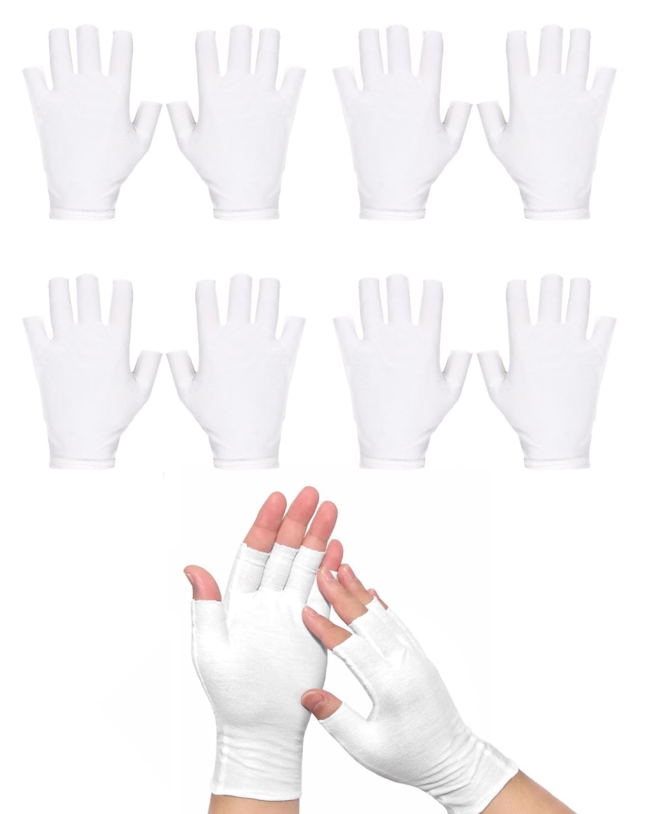 Photo 1 of 4 Pairs White Cotton Fingerless Gloves Moisturizing Night, Uv Sun Protection Gloves for Driving