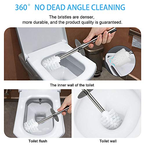 Glendan Toilet Brush and Holder,3 Pack Upgraded Modern Design with 304 Stainless Steel Long Handle and Kinsky Strong Bristles,Bathroom Toilet Bowl Brush Set-Ergonomic, Elegant,Durable