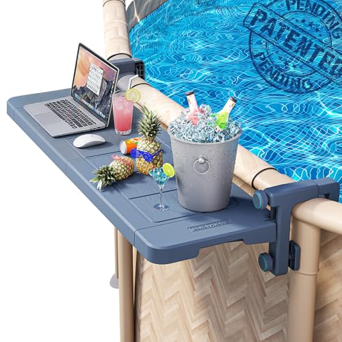 POOLHACKER Poolside Bar, [Original] Swim Up Bar Exclusively for Above-Ground Round Pools. Patio Poolside Table Smart Fold Easy Maintenance, Weather Resistant Stable Tabletop (Phantom Gray)